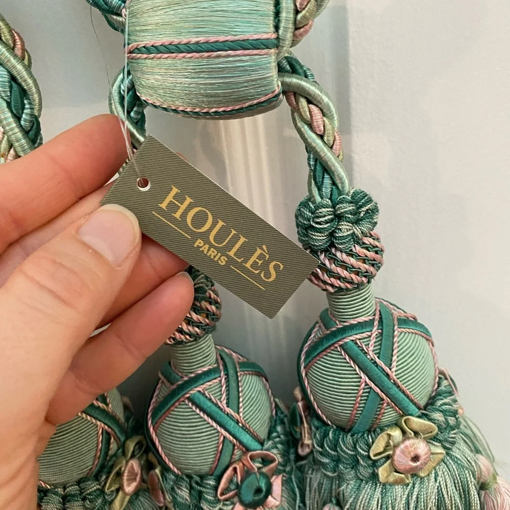 Houles Paris Gorgeous & Elegant Green & Pink Tassel Curtain Tiebacks NWT